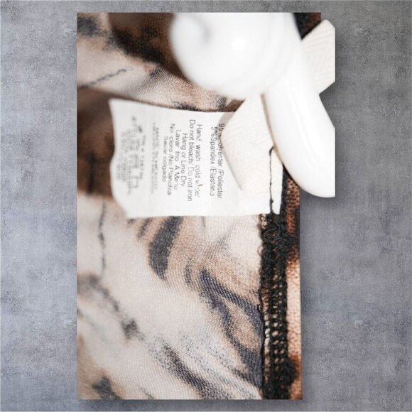 Bluebell Brown Swirl Print Mesh Top – Size 1X – Y2K Inspired Bell Sleeve Knot - Picture 11 of 14